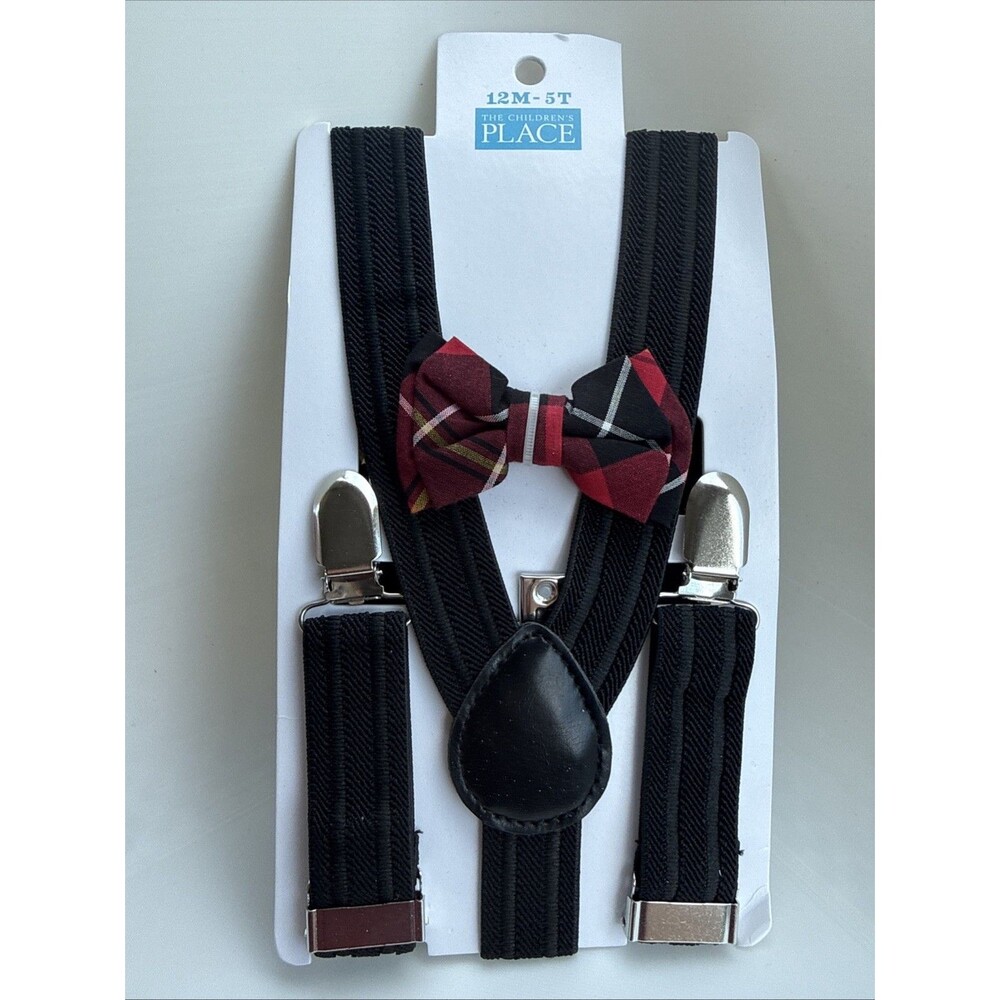 Children's Place Baby Toddler Bow Tie Suspenders 12m-5T Classic Red Black Plaid
